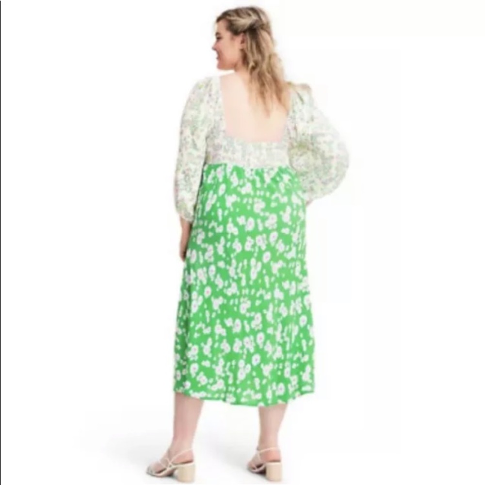 Rixo For Target Dress Size 28W/30W Daisy Long Sleeve Swing Dress Green White NWT - Picture 2 of 4